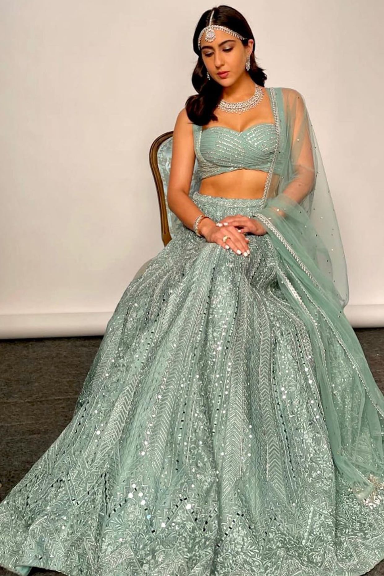 Chamee and Palak Blue Organza Embroidered Lehenga Set