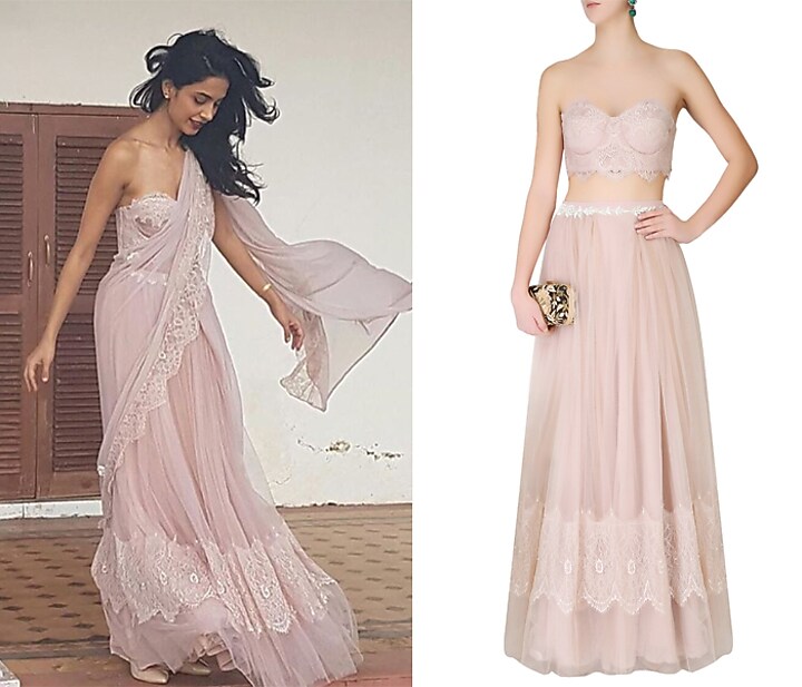 Lilac floral lace work crop top and skirt set available only at Pernia's Pop Up Shop.