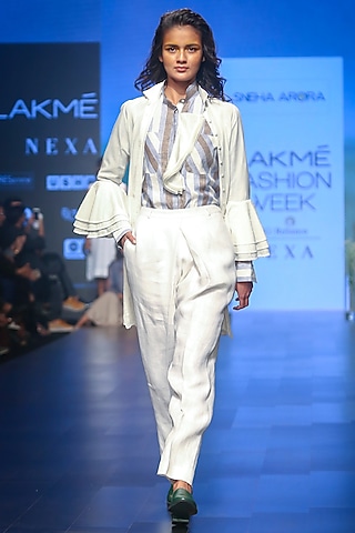 Blue & Brown Striped Shirt by Sneha Arora