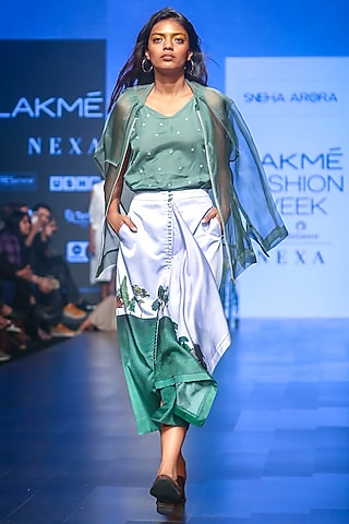 Green Sheer Bomber Jacket by Sneha Arora