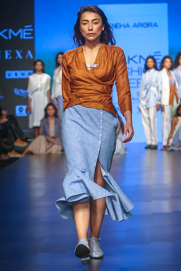 Rust Polka Overlap Top by Sneha Arora at Pernia's Pop Up Shop