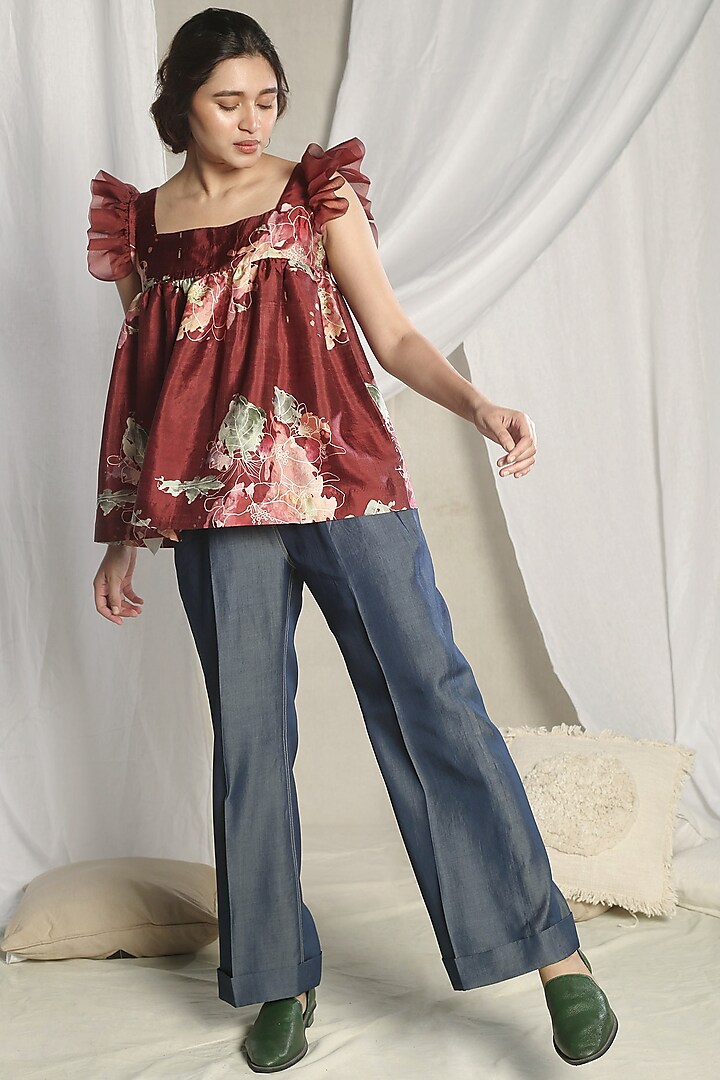 Wine Pleated & Gathered Top by Sneha Arora at Pernia's Pop Up Shop