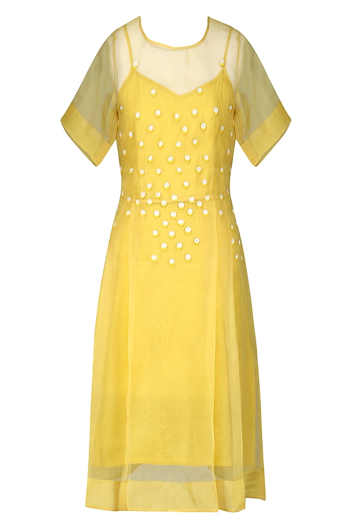 Yellow Embroidered Midi Dress by Sneha Arora