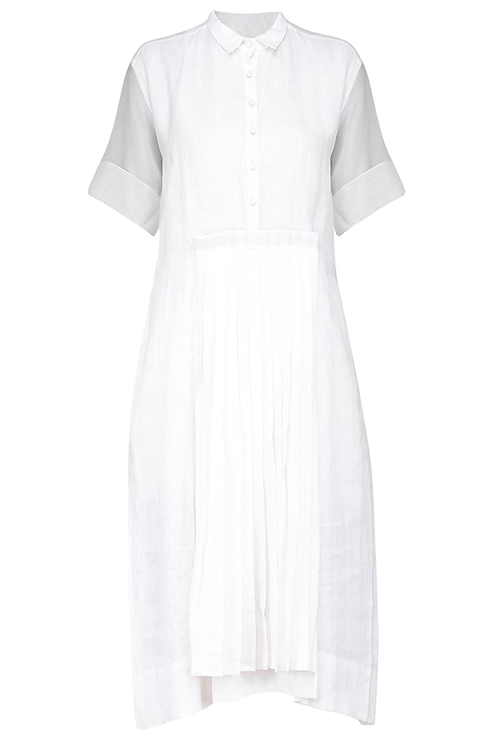 White Pleated Midi Dress by Sneha Arora