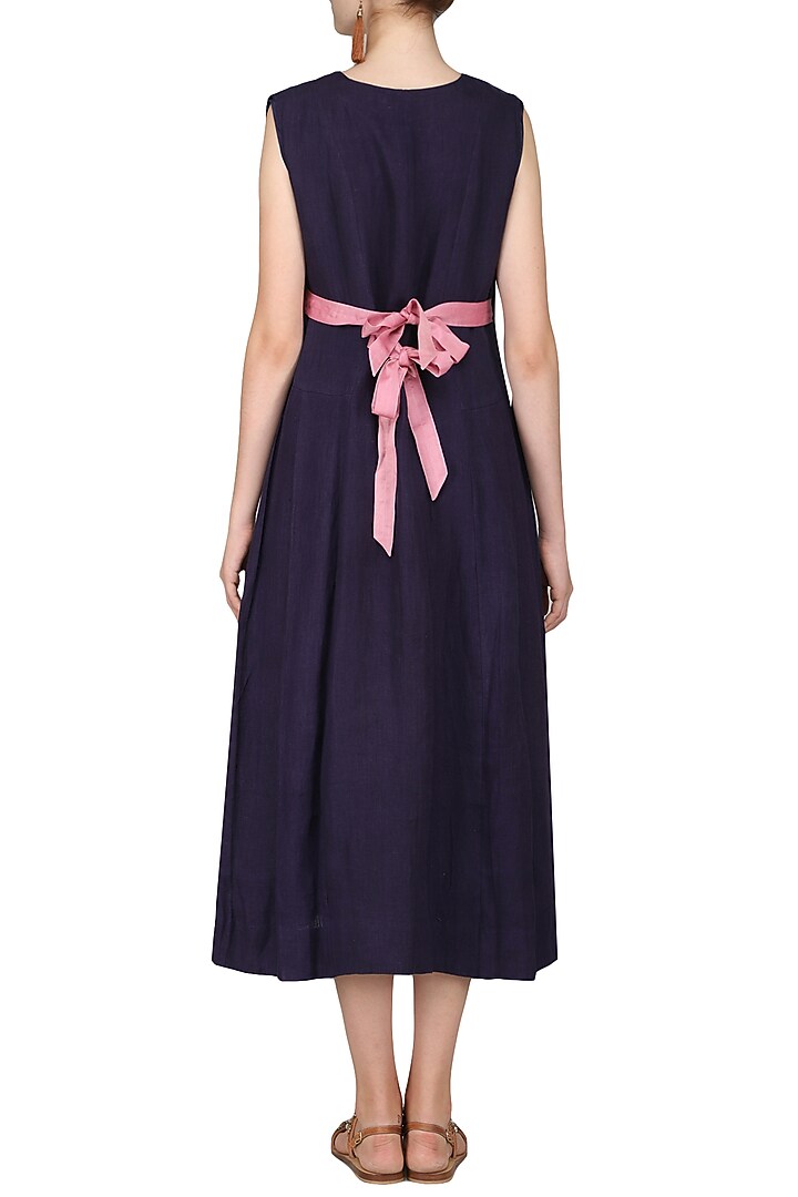 Indigo embroidered midi dress available only at Pernia's Pop Up Shop.