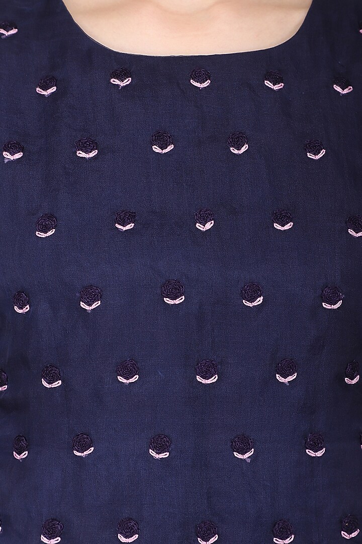 Indigo embroidered midi dress available only at Pernia's Pop Up Shop.