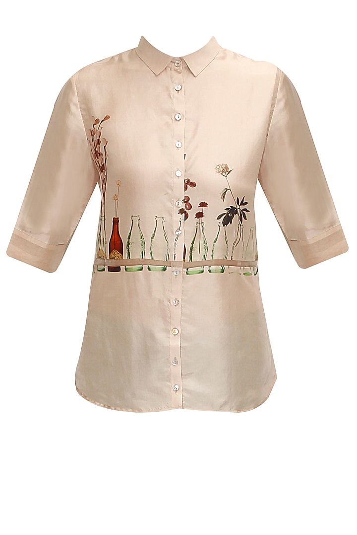 Pale pink floral print shirt available only at pernia's Pop-Up Shop.