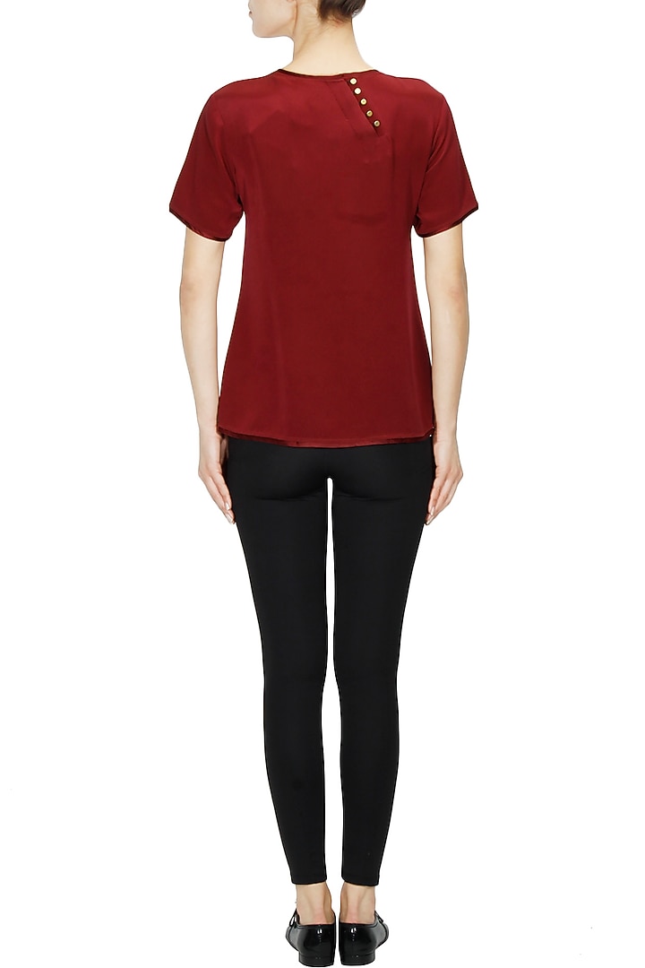 Maroon embroidered motif "Eat Play Love" top available only at Pernia's Pop Up Shop.