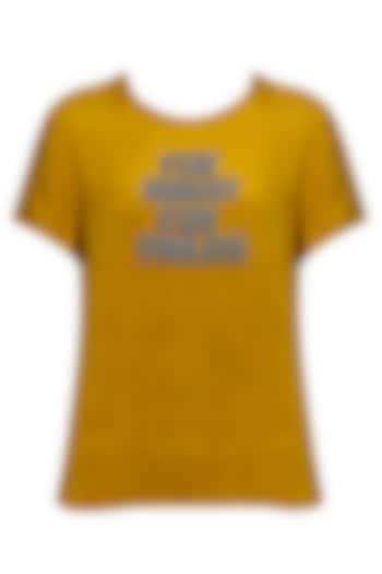 Ochre embroidered "Stay Hungry Stay Foolish" top available only at Pernia's Pop Up Shop.