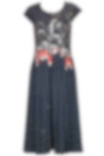 Charcoal grey raddish printed pleated dress available only at Pernia's Pop Up Shop.