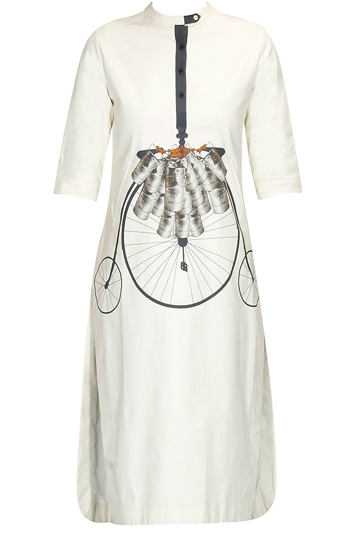 Off white cycle and dabba printed tunic available only at Pernia's Pop Up Shop.