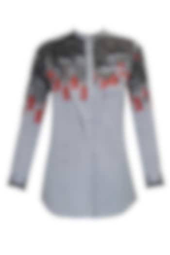 Grey raddish printed front open shirt available only at Pernia's Pop Up Shop.