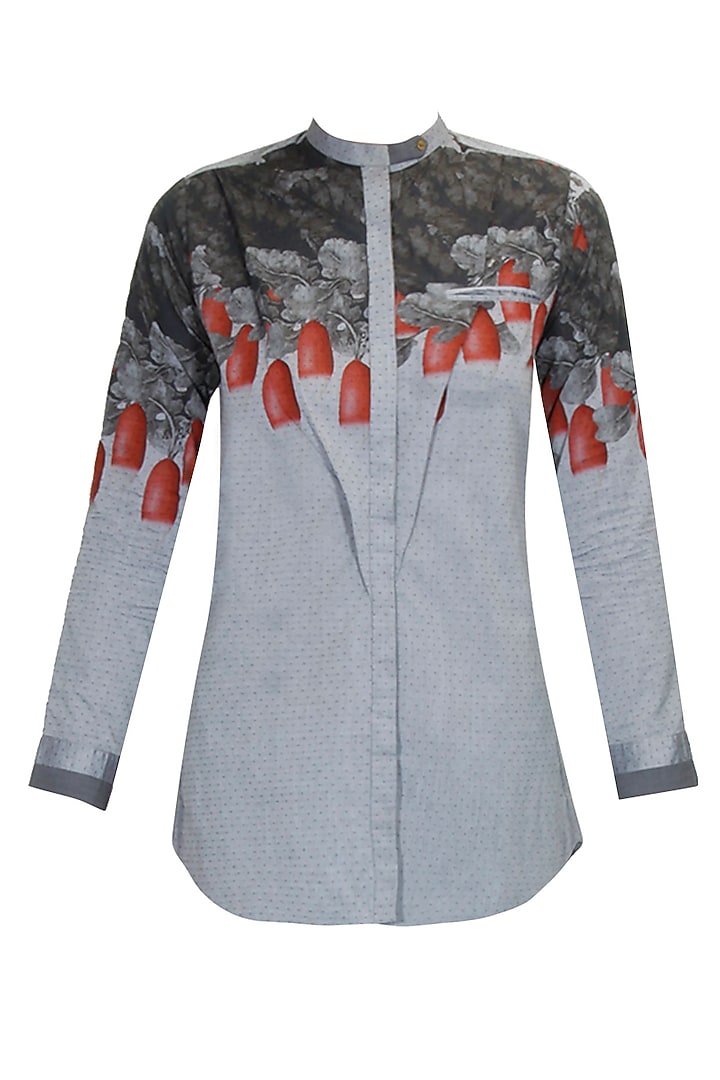 Grey raddish printed front open shirt available only at Pernia's Pop Up Shop.