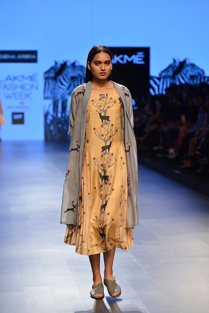 Grey embroidered khadi summer jacket by Sneha Arora