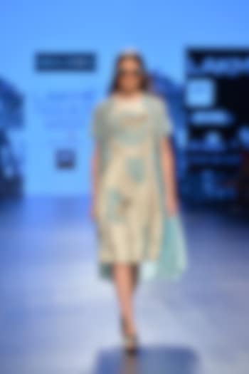 White and blue zebra print dress available only at Pernia's Pop Up Shop.