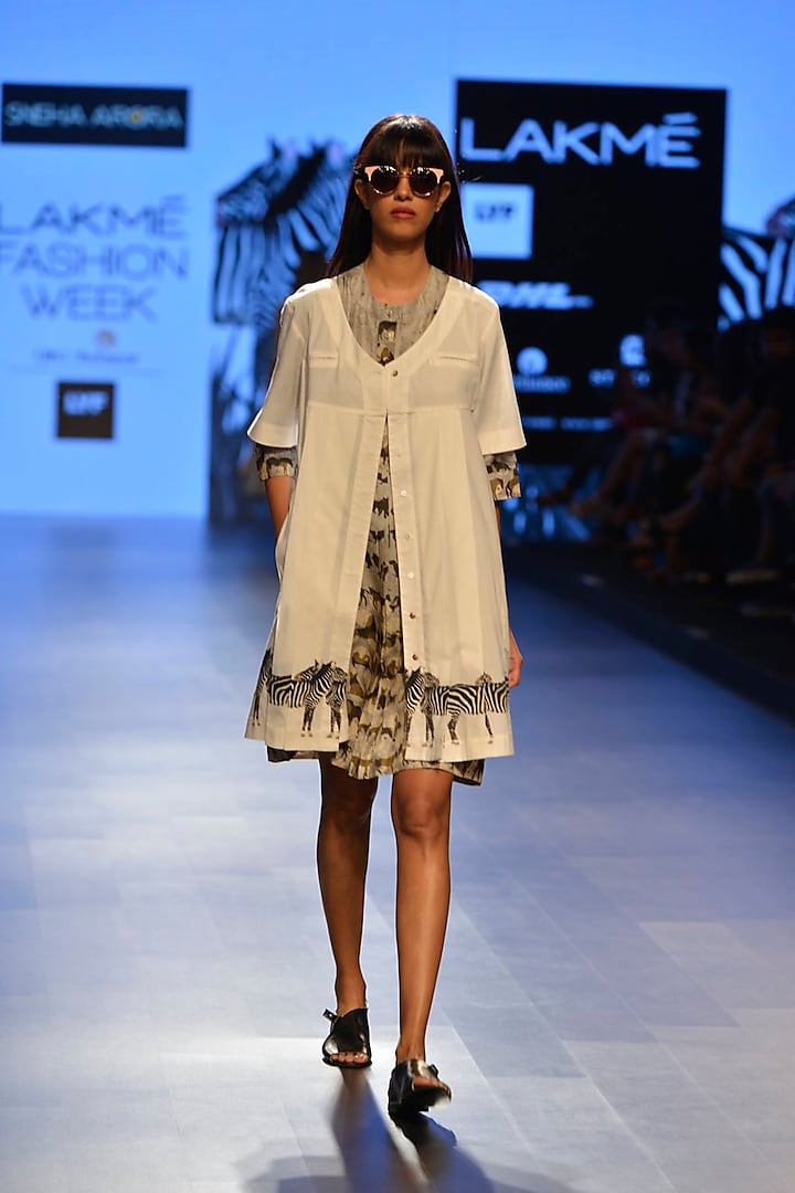 Grey zabra print pleated dress by Sneha Arora