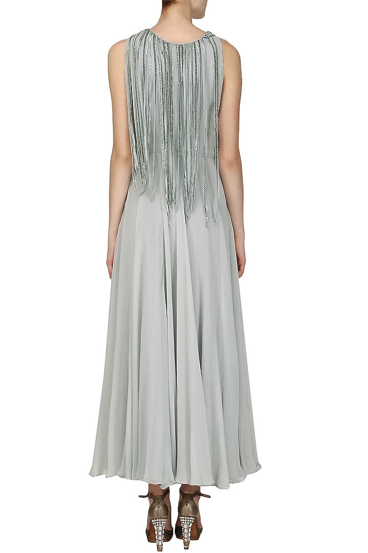 Silver grey embroidered tasseled gown available only at Pernia's Pop Up Shop.