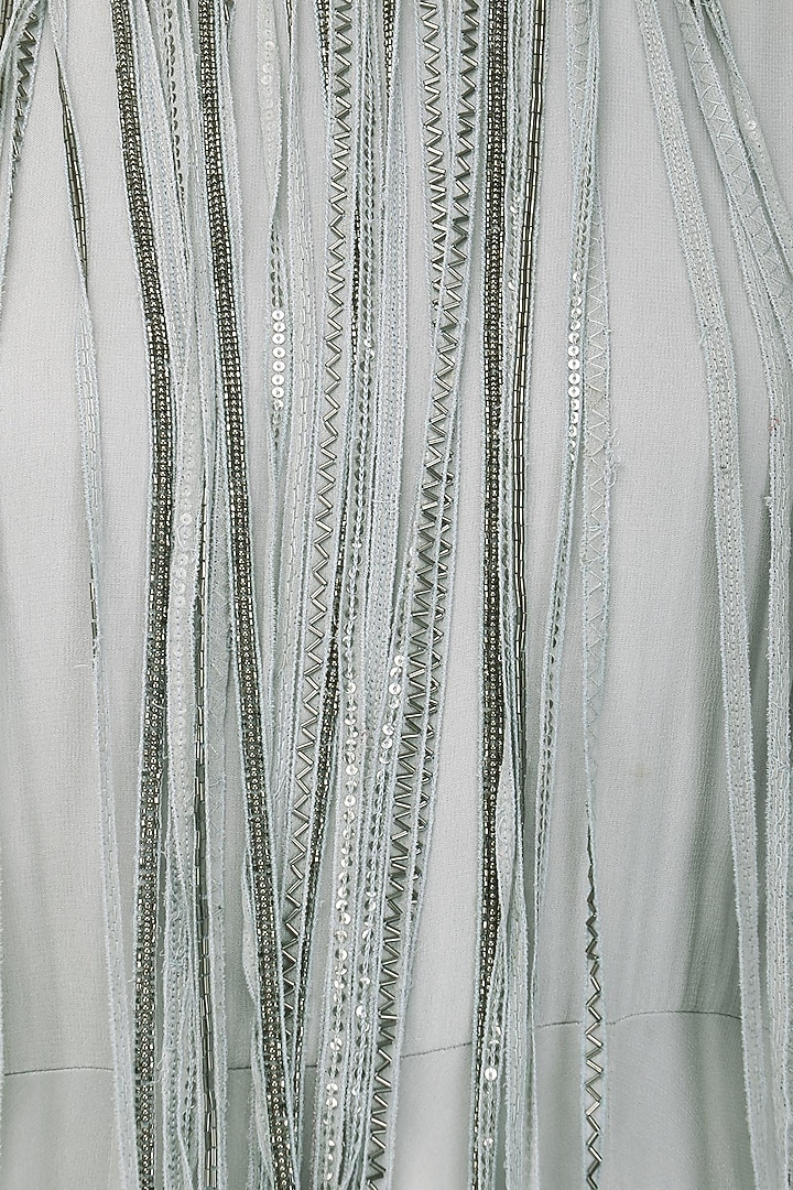 Silver grey embroidered tasseled gown available only at Pernia's Pop Up Shop.