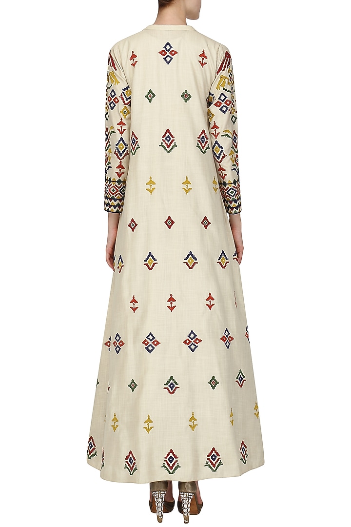 Beige embroidered jacket with layered Kurta available only at Pernia's Pop Up Shop.
