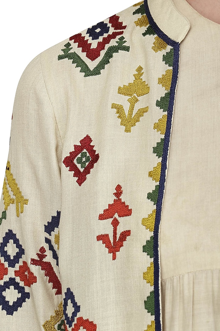 Beige embroidered jacket with layered Kurta available only at Pernia's Pop Up Shop.