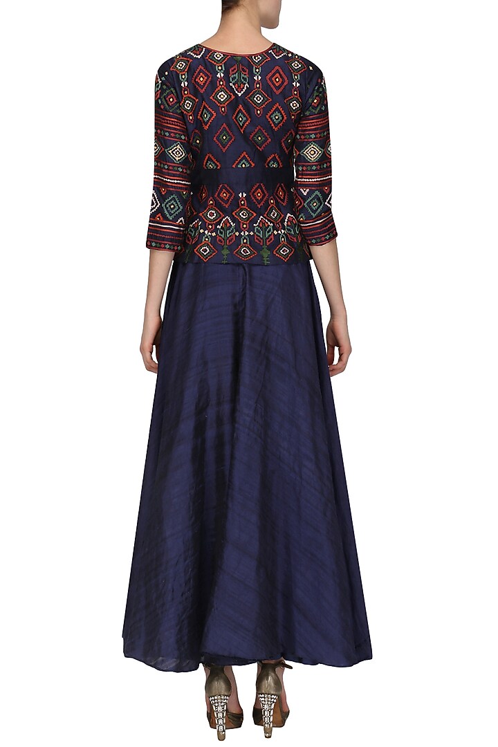 Midnight Blue embroidered jacket with skirt available only at Pernia's Pop Up Shop.