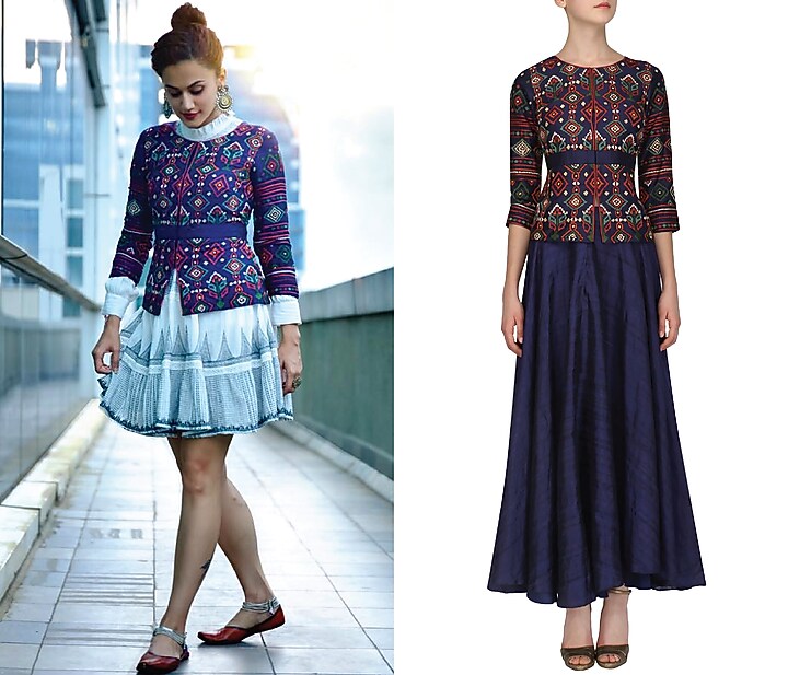 Midnight Blue embroidered jacket with skirt available only at Pernia's Pop Up Shop.