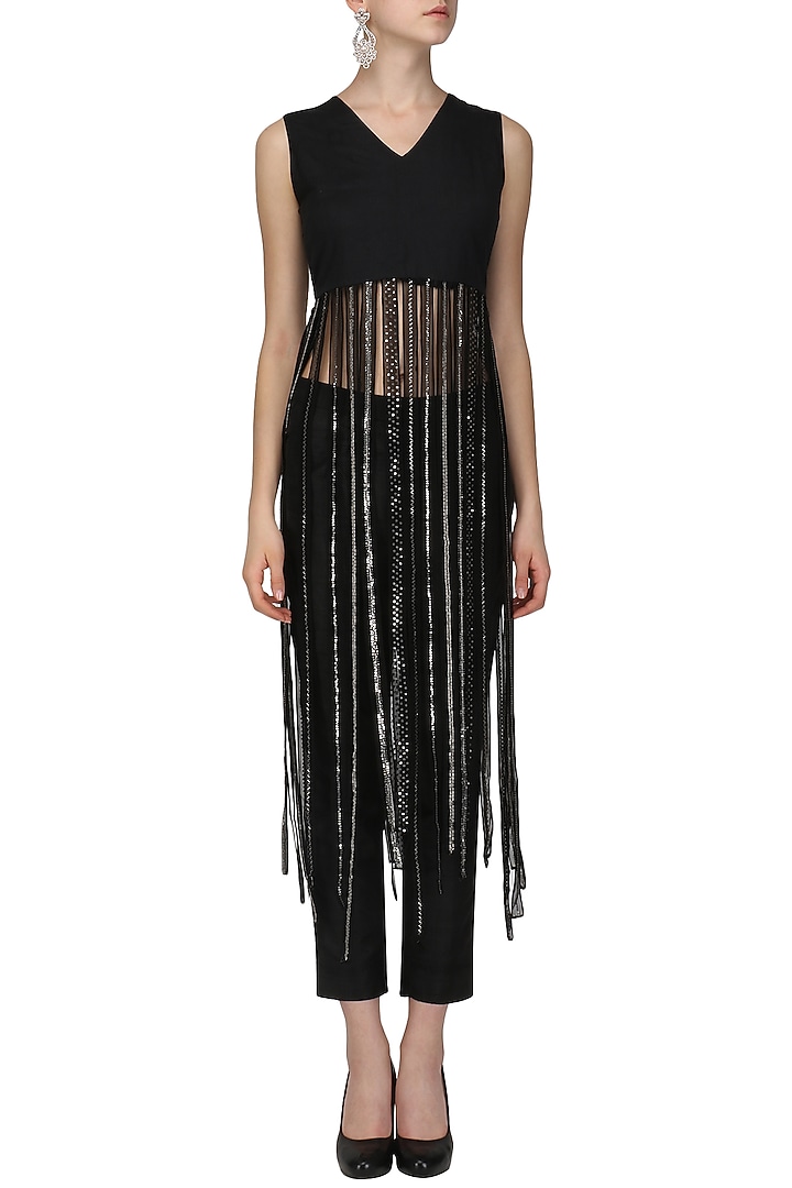 Black embroidered top with pants set available only at Pernia's Pop Up Shop.