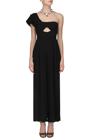 Black Ruffled Jumpsuit by Samatvam By Anjali Bhaskar