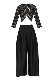 Black embroidered jacket with flared pants available only at Pernia's ...