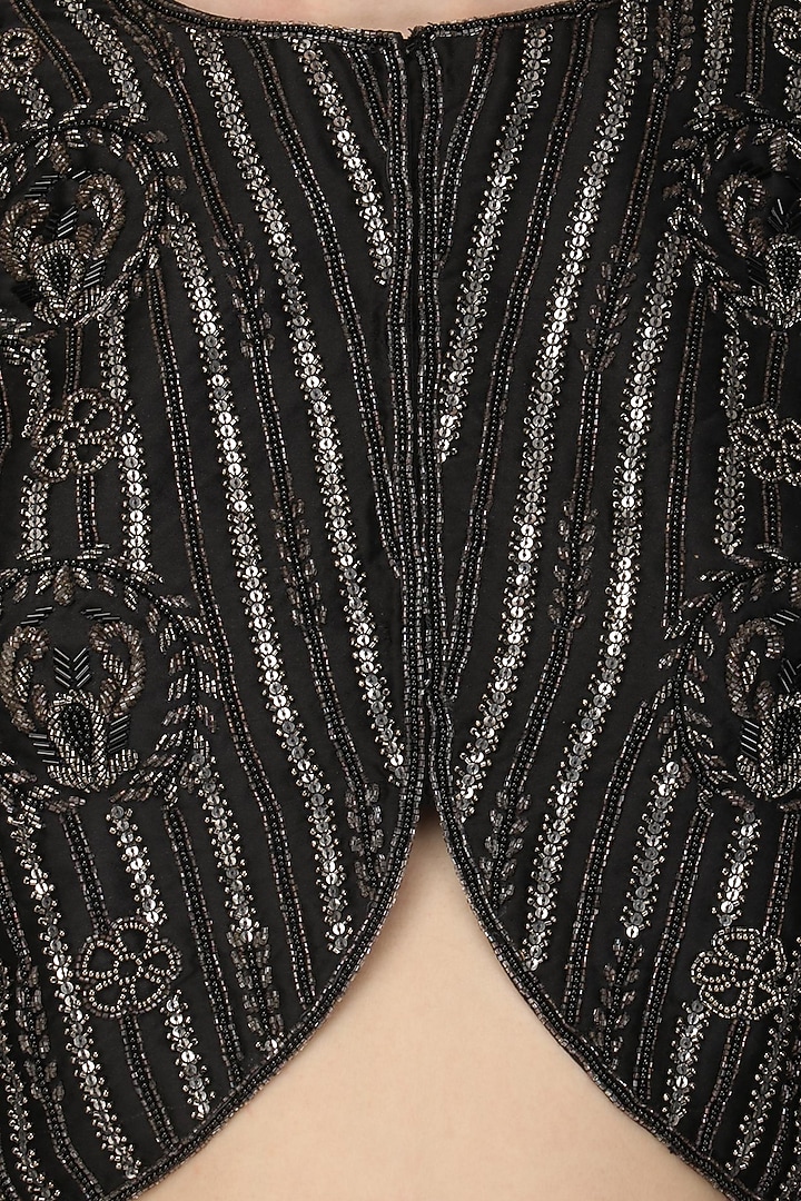 Black embroidered jacket with flared pants available only at Pernia's Pop Up Shop.