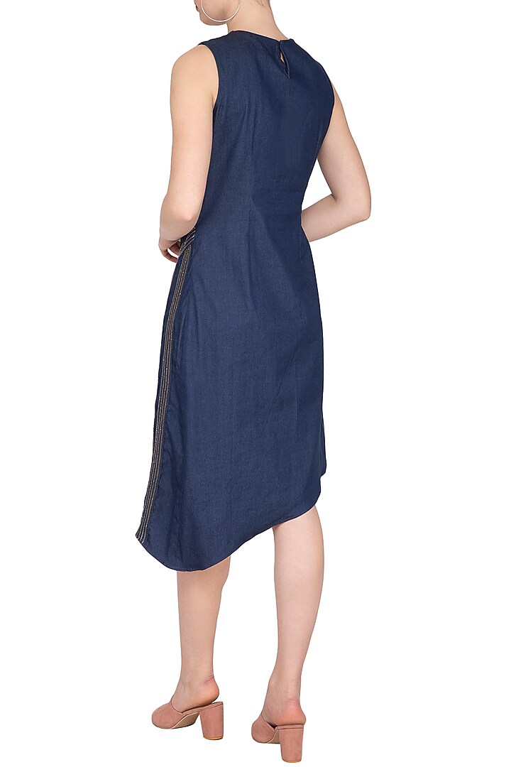 Blue Embellished Asymmetrical Denim Vacation Dress by Samatvam By Anjali Bhaskar at Pernia's Pop Up Shop