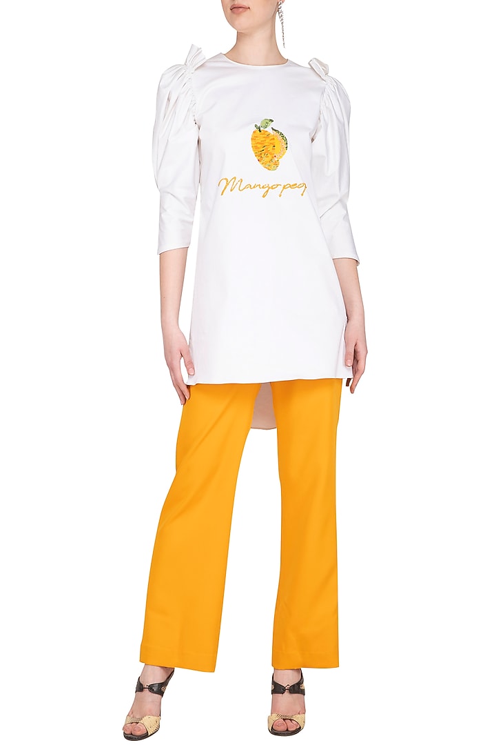 White Embellished High-Low Cotton Tunic by Samatvam By Anjali Bhaskar at Pernia's Pop Up Shop