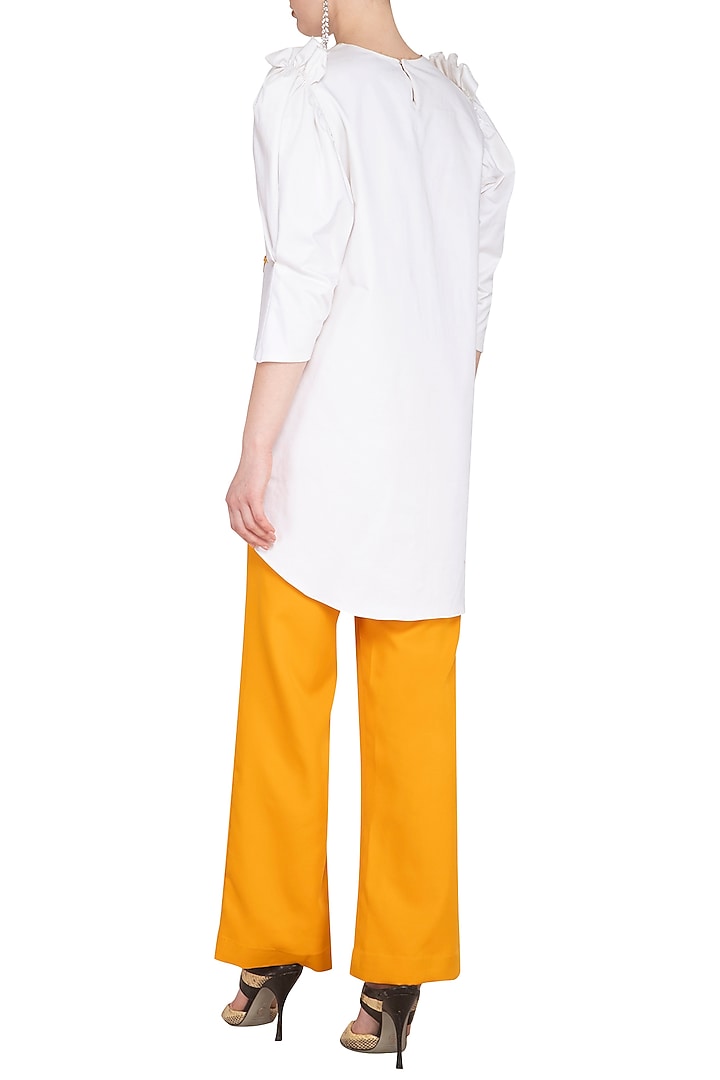 White Embellished High-Low Cotton Tunic by Samatvam By Anjali Bhaskar at Pernia's Pop Up Shop