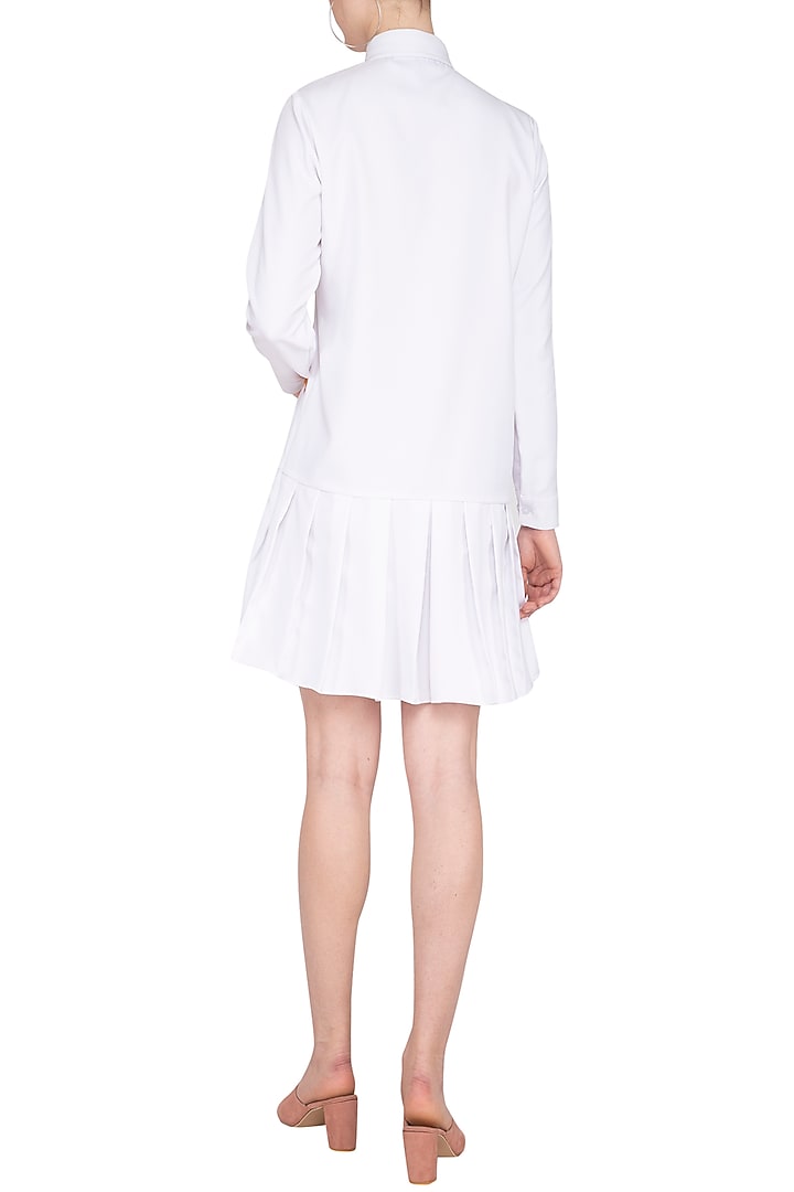 White Hand Embroidered Pleated Vacation Dress by Samatvam By Anjali Bhaskar at Pernia's Pop Up Shop