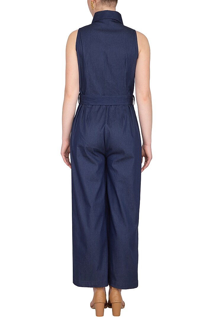 Blue Embellished Denim Jumpsuit by Samatvam By Anjali Bhaskar at Pernia's Pop Up Shop