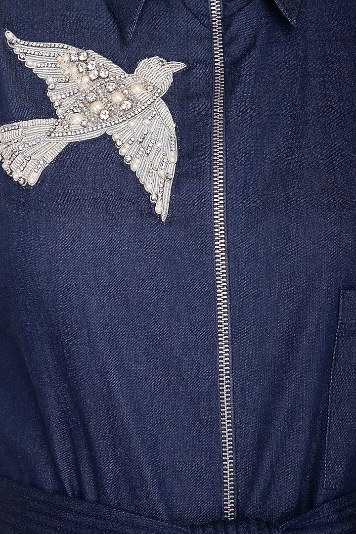 Blue Embellished Denim Jumpsuit by Samatvam By Anjali Bhaskar at Pernia's Pop Up Shop