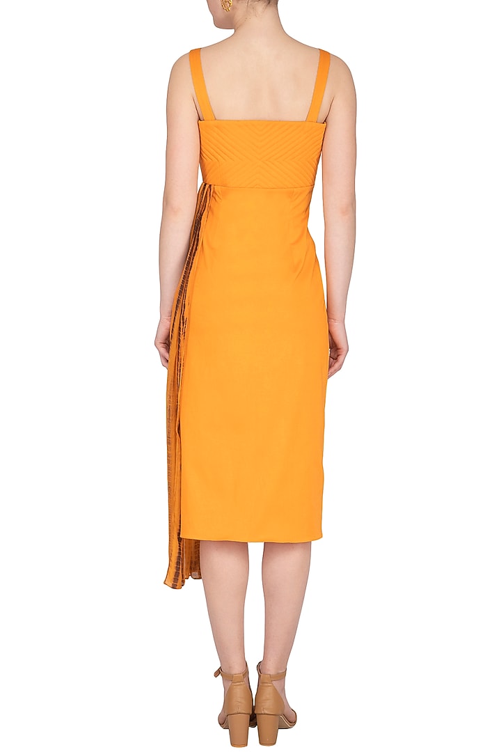 Turmeric Yellow Tie & Dye Printed Pleated Summer Dress by Samatvam By Anjali Bhaskar at Pernia's Pop Up Shop