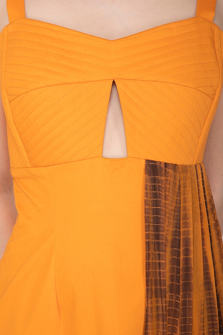 Turmeric Yellow Tie & Dye Printed Pleated Summer Dress by Samatvam By Anjali Bhaskar at Pernia's Pop Up Shop