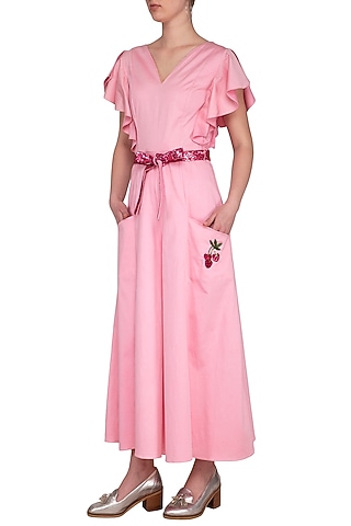 Pink Jumpsuit With Sequins Belt by Samatvam By Anjali Bhaskar
