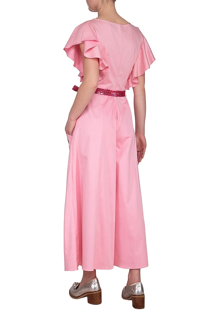 Pink Jumpsuit With Sequins Belt by Samatvam By Anjali Bhaskar at Pernia's Pop Up Shop