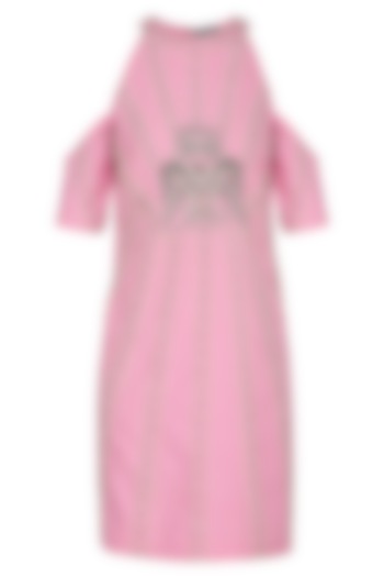 Pink Embroidered Cold Shoulder Vacation Dress by Samatvam By Anjali Bhaskar at Pernia's Pop Up Shop