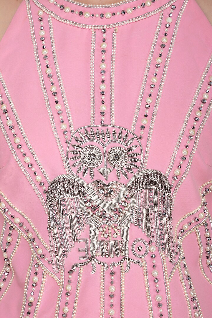 Pink Embroidered Cold Shoulder Vacation Dress by Samatvam By Anjali Bhaskar at Pernia's Pop Up Shop