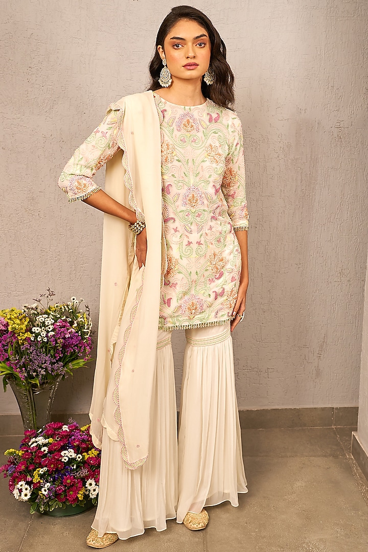 Ivory Viscose Georgette Sharara Set by Samatvam By Anjali Bhaskar at Pernia's Pop Up Shop