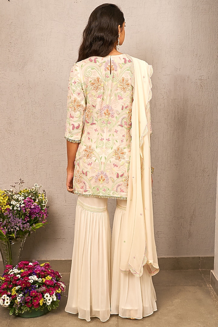 Ivory Viscose Georgette Wedding Sharara Set by Samatvam By Anjali Bhaskar at Pernia's Pop Up Shop