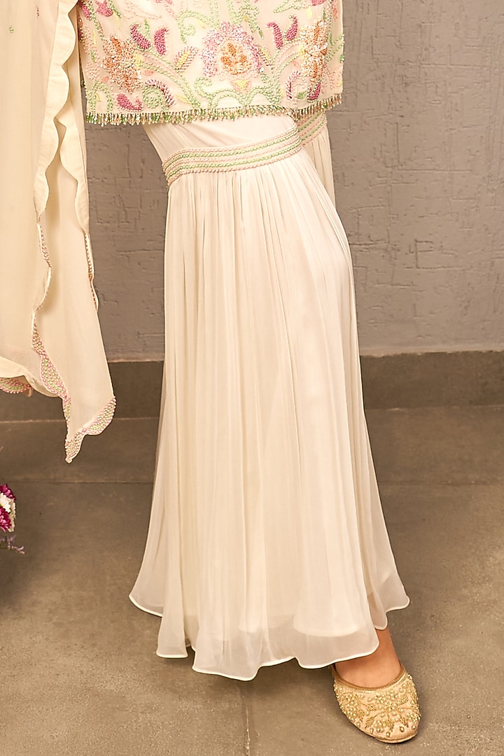 Ivory Viscose Georgette Wedding Sharara Set by Samatvam By Anjali Bhaskar at Pernia's Pop Up Shop
