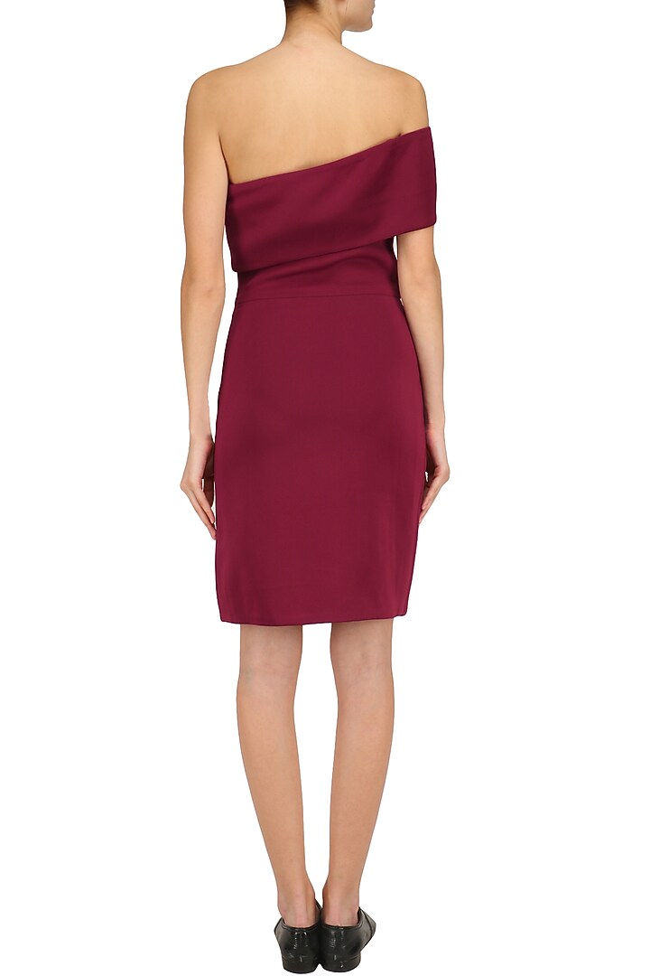 Burgundy off shoulder cutout dress available only at Pernia's Pop Up Shop.