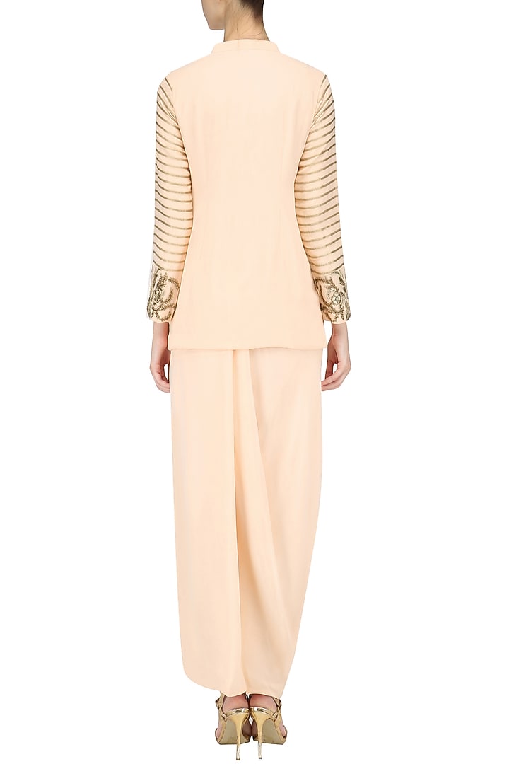 Peach embroidered tunic and dhoti skirt set available only at Pernia's Pop Up Shop.