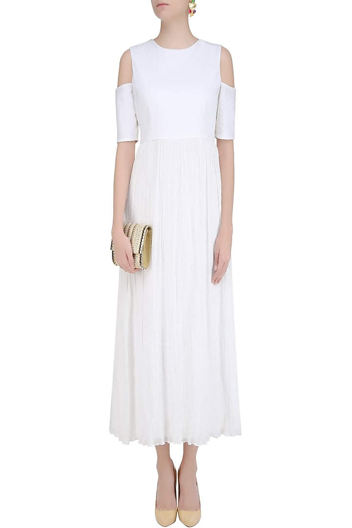Ivory cold shoulder maxi dress available only at Pernia's Pop Up Shop.