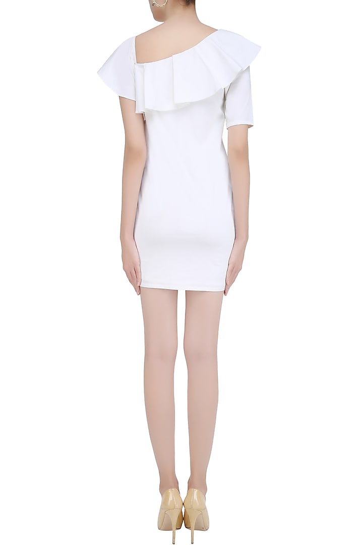 Ivory asymmetrical ruffle panel dress available only at Pernia's Pop Up Shop.