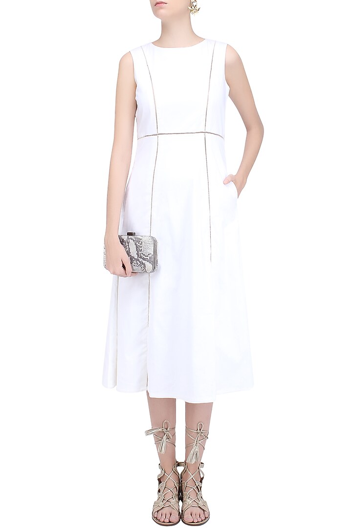 Ivory sleeveless knee length A line dress available only at Pernia's Pop Up Shop.